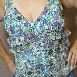 Nicole by Nicole Miller Floral Ruffle V-Neck Camisole - Multicolor